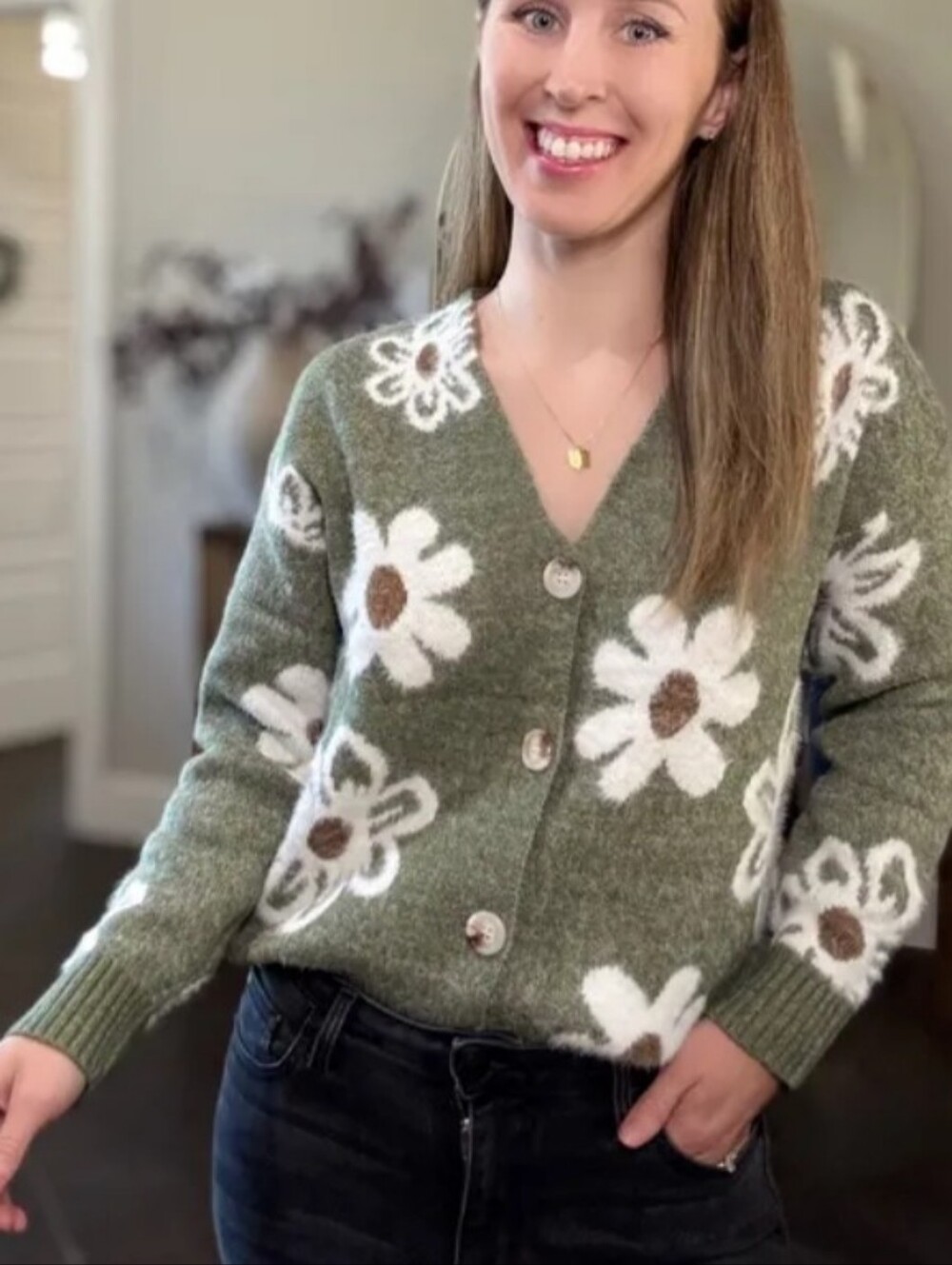 Dokotoo Floral Knit Cardigan Button Sweater Medium